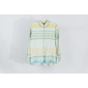 J.Jill Silk Blue & Yellow Striped Button Down Shirt Size XS Petite